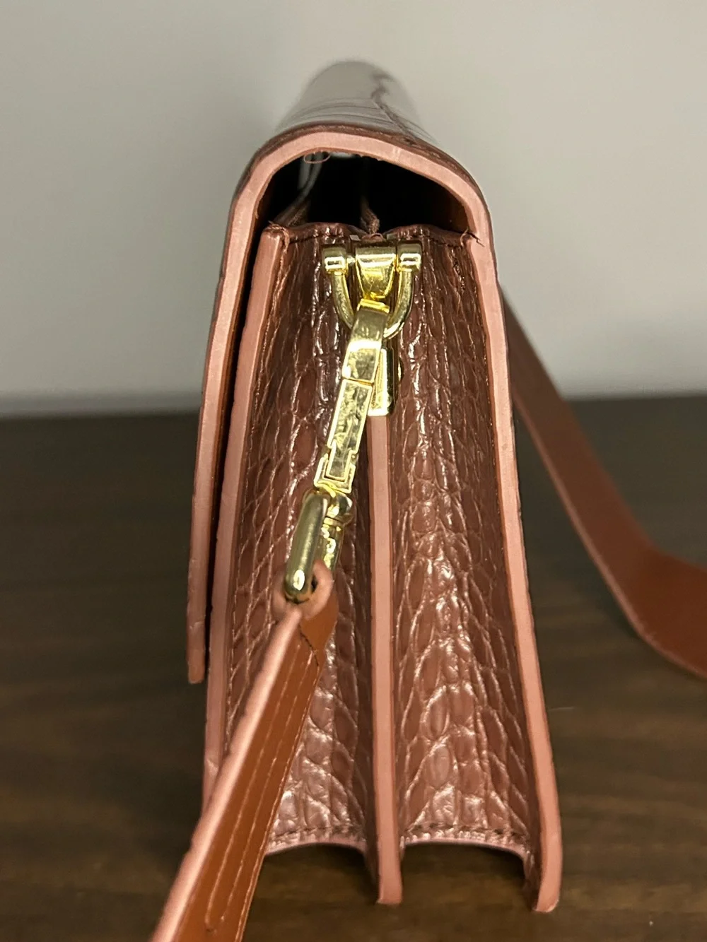 JW PEI Brown Croc Embossed Vegan Leather Crossbody Bag